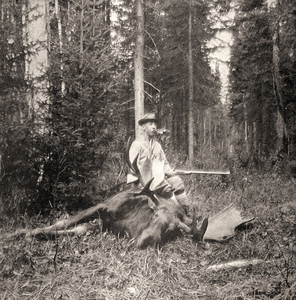 N.C. Nash with his moose and .45 caliber Lee rifle.